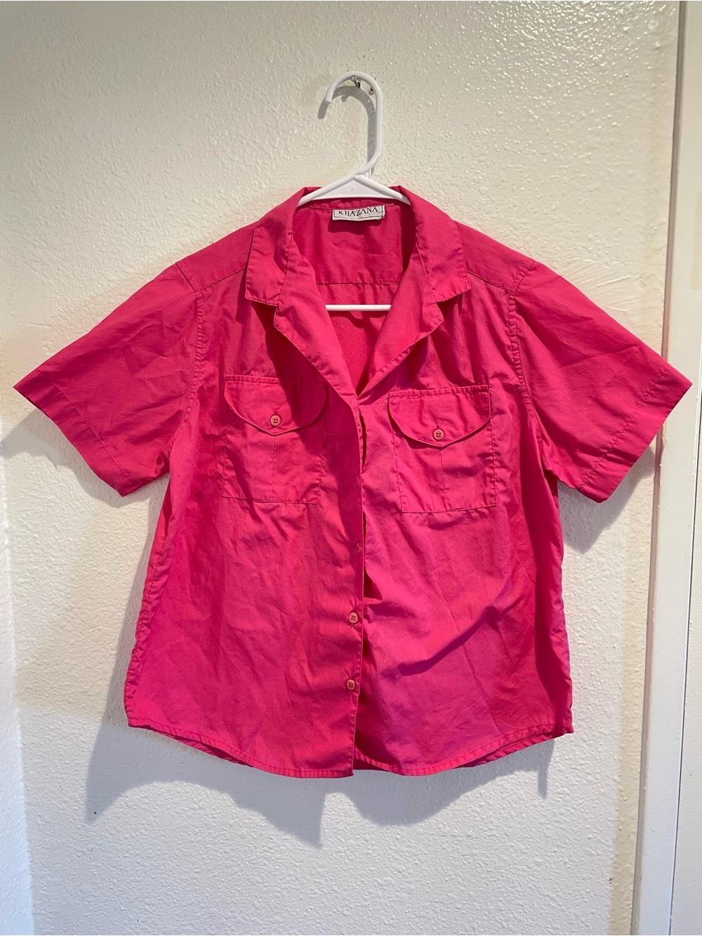Vintage Khazana Fuchsia Pink Camp Shirt Relaxed Utility Button Up Top Large